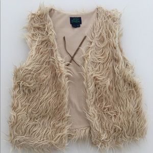 Mini Boden Vest Girl Shag Fur Cream Tan 11-12